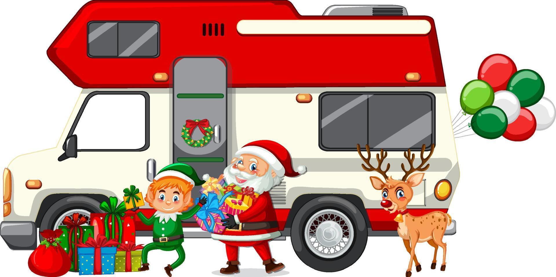 Kerstman rijdt busje om kerstcadeaus te bezorgen vector