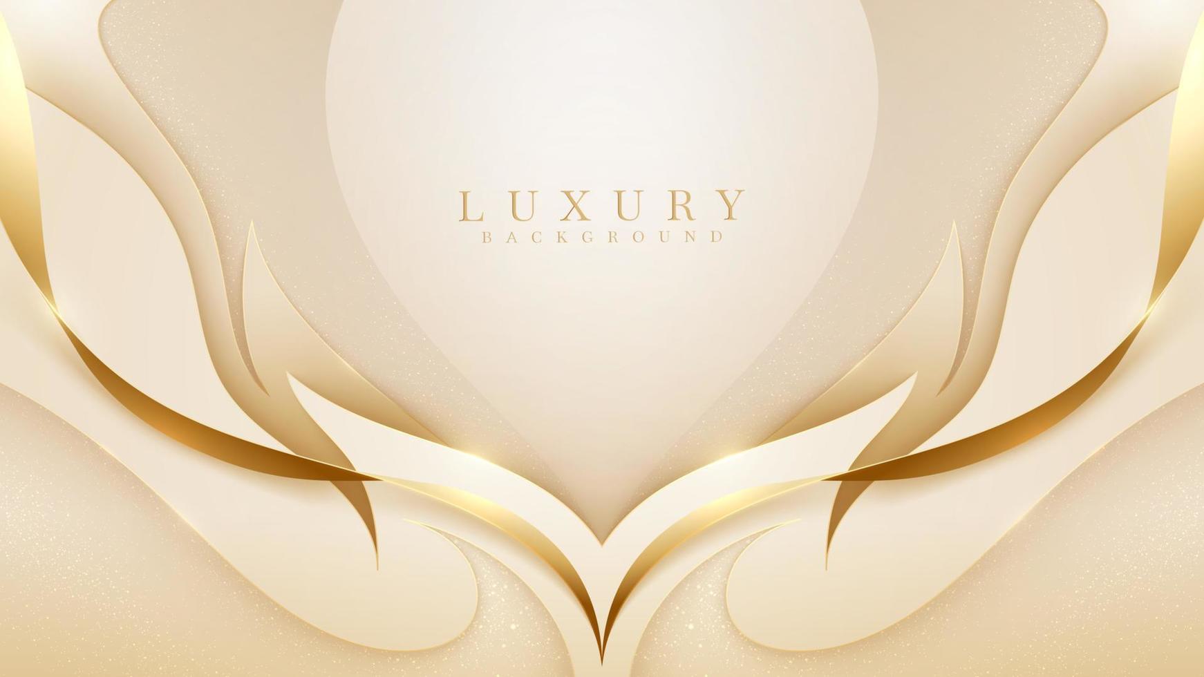 luxe achtergrond met gouden kromme lijnelement met glitter lichteffect decoratie. vector