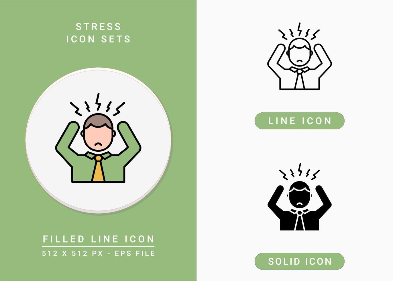 stress pictogrammen instellen vectorillustratie met solide pictogram lijnstijl. depressie en druk concept. bewerkbaar slagpictogram op geïsoleerde achtergrond voor webdesign, infographic en ui mobiele app. vector