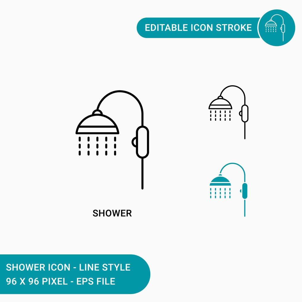 douche pictogrammen instellen vectorillustratie met pictogram lijnstijl. douche sprinkler badkamer concept. bewerkbaar lijnpictogram op geïsoleerde witte achtergrond voor webdesign, gebruikersinterface en mobiele applicatie vector