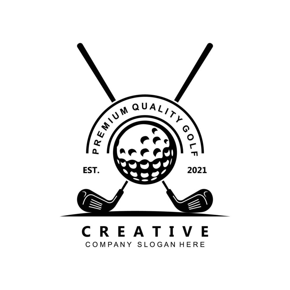 vector pictogram logo golfbal, stick en golfen. buitenspellen, retro concept illustratie