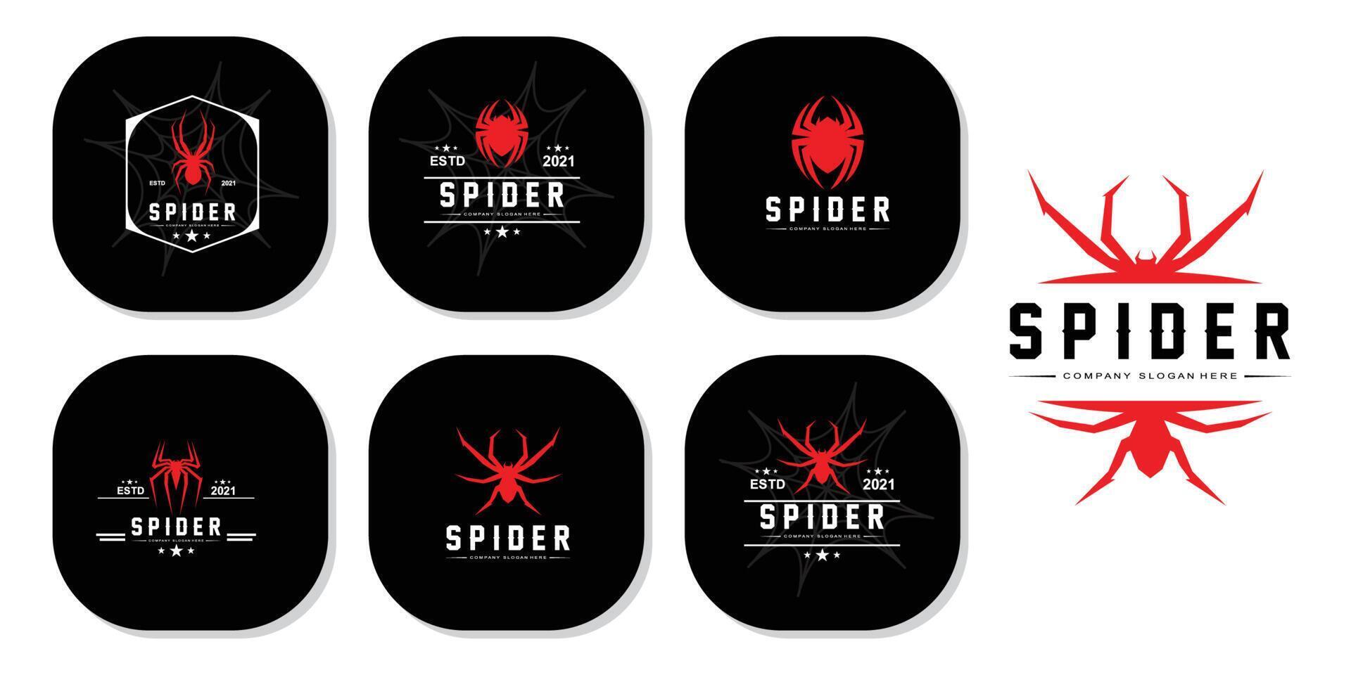 spin en spinnenweb logo vector iconen, dieren die nesten maken, voor halloween, kostuums