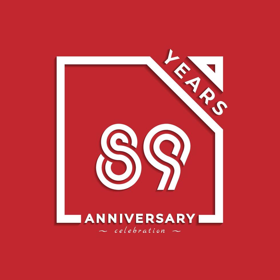 89 jaar verjaardag viering logo stijl ontwerp met gekoppelde nummer in vierkant geïsoleerd op rode achtergrond. de gelukkige verjaardagsgroet viert de illustratie van het gebeurtenisontwerp vector
