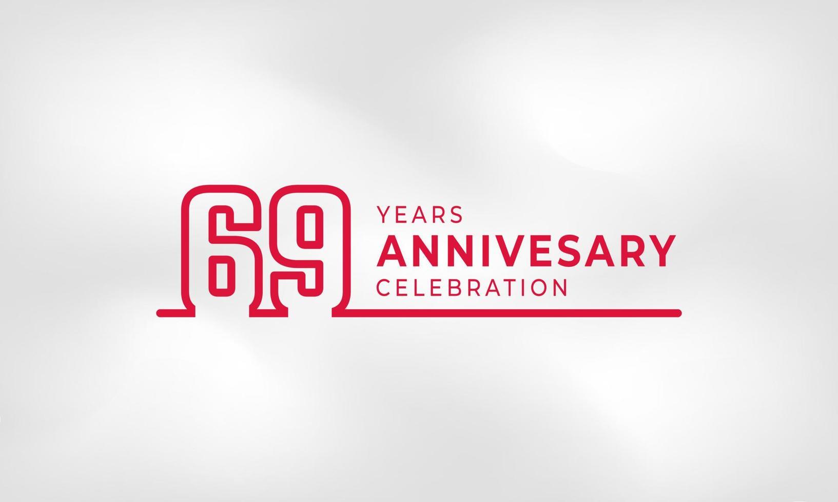 69 jaar Jubileumfeest gekoppeld logo overzicht nummer rode kleur voor viering evenement, bruiloft, wenskaart en uitnodiging geïsoleerd op een witte textuur achtergrond vector