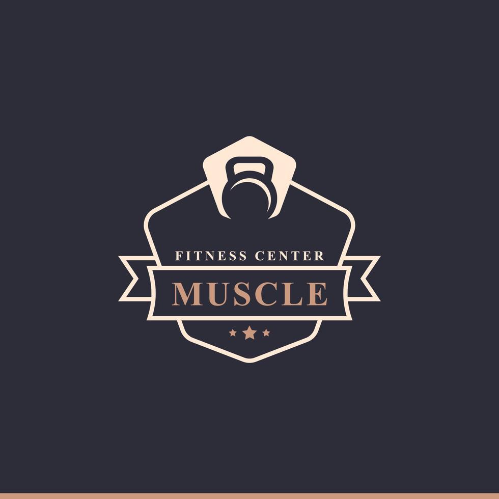 vintage retro badge fitnesscentrum en sport gym logo's typografisch met sportuitrusting tekenen en silhouetten vector