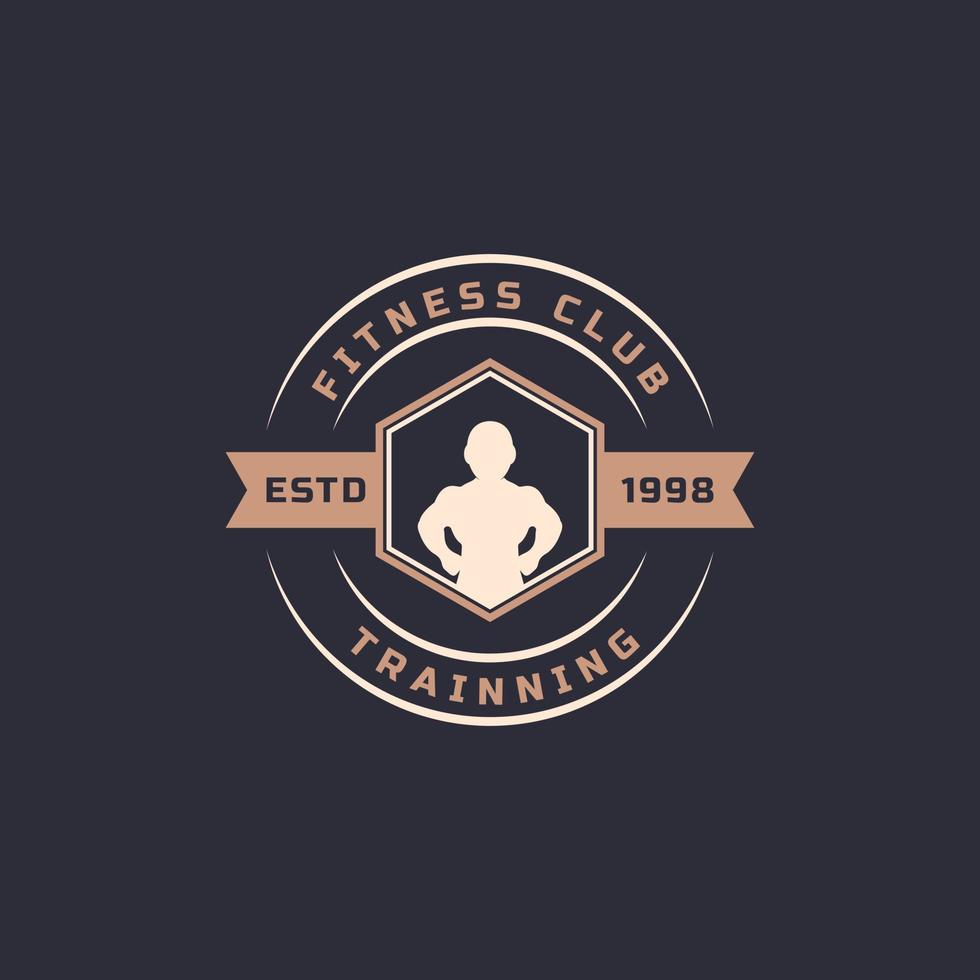 vintage retro badge fitnesscentrum en sport gym logo's typografisch met sportuitrusting tekenen en silhouetten vector