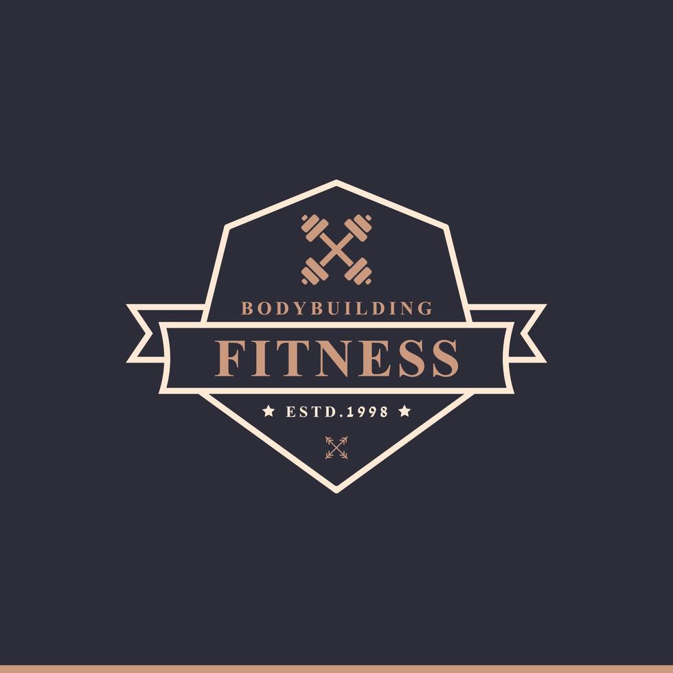 vintage retro badge fitnesscentrum en sport gym logo's typografisch met sportuitrusting tekenen en silhouetten vector