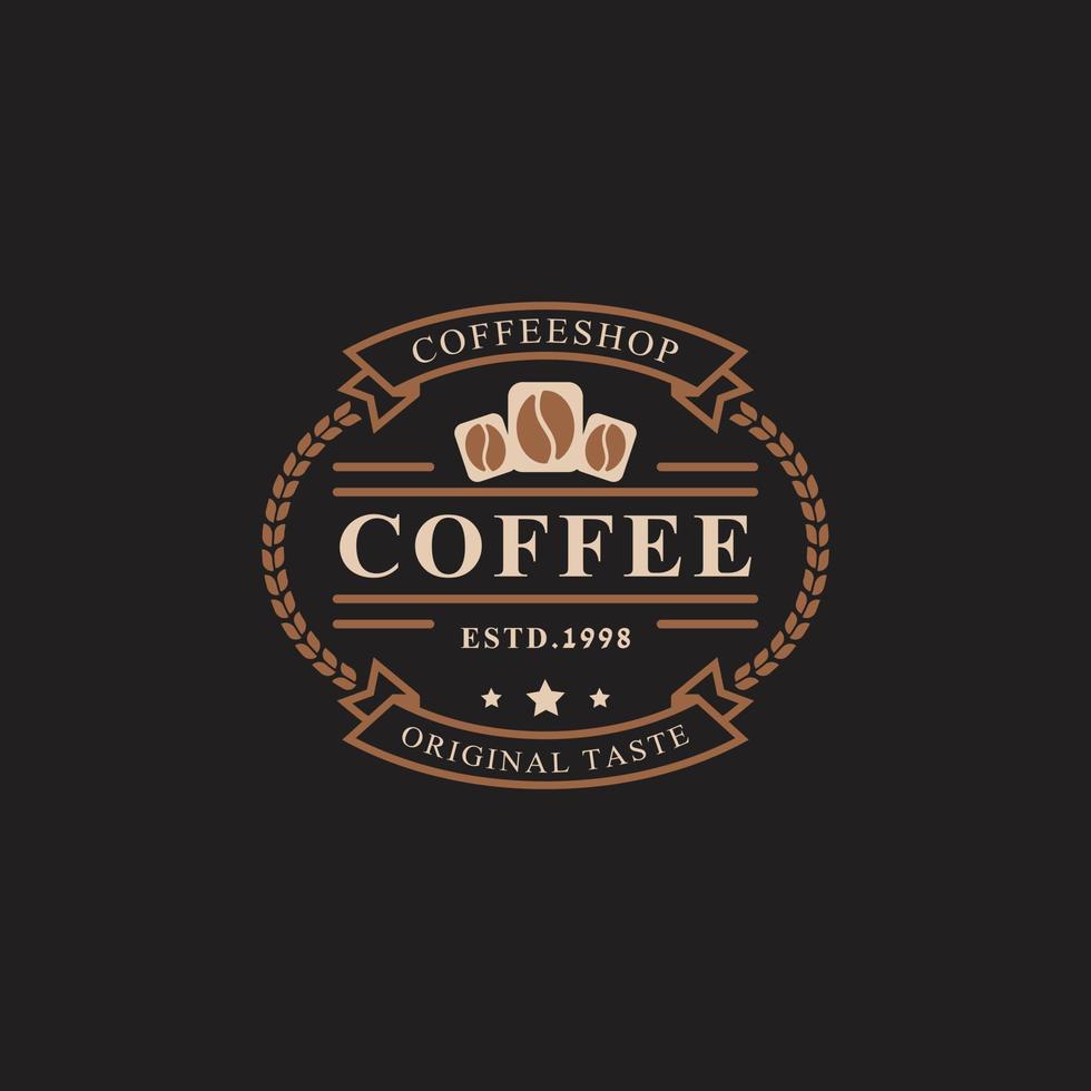 klassieke retro badge coffeeshop logo's. beker, bonen, café vintage stijl ontwerp vectorillustratie vector