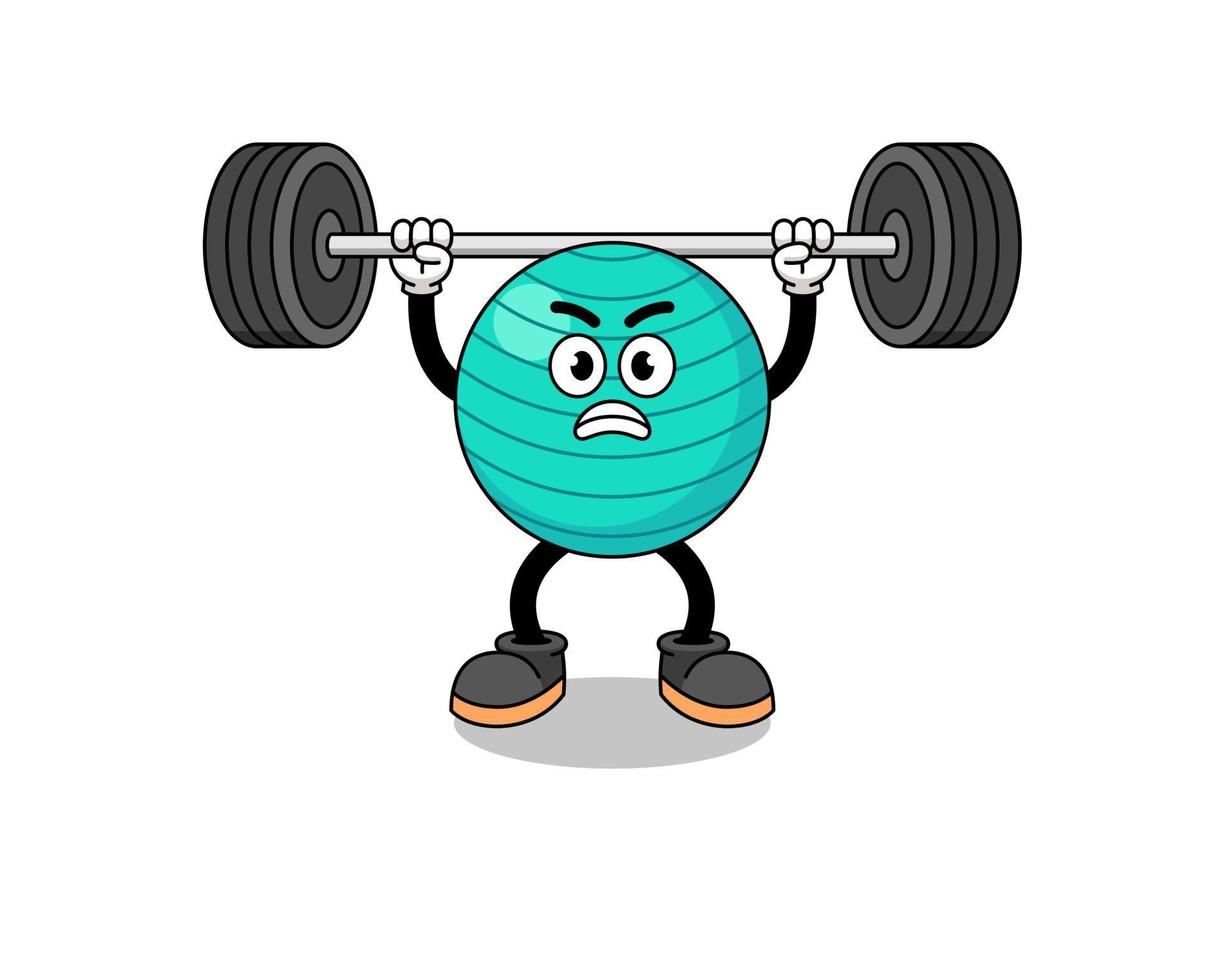 oefening bal mascotte cartoon optillen van een barbell vector