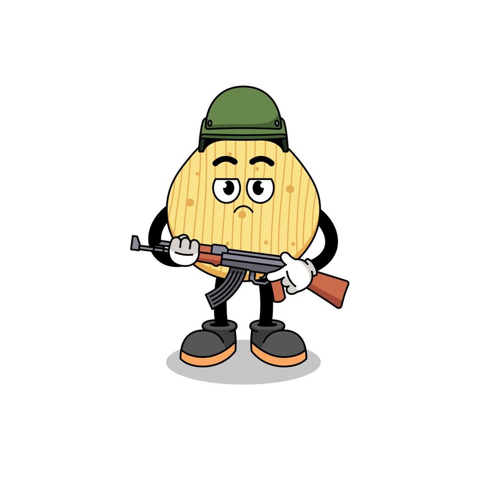 cartoon van een aardappelchipsoldaat vector