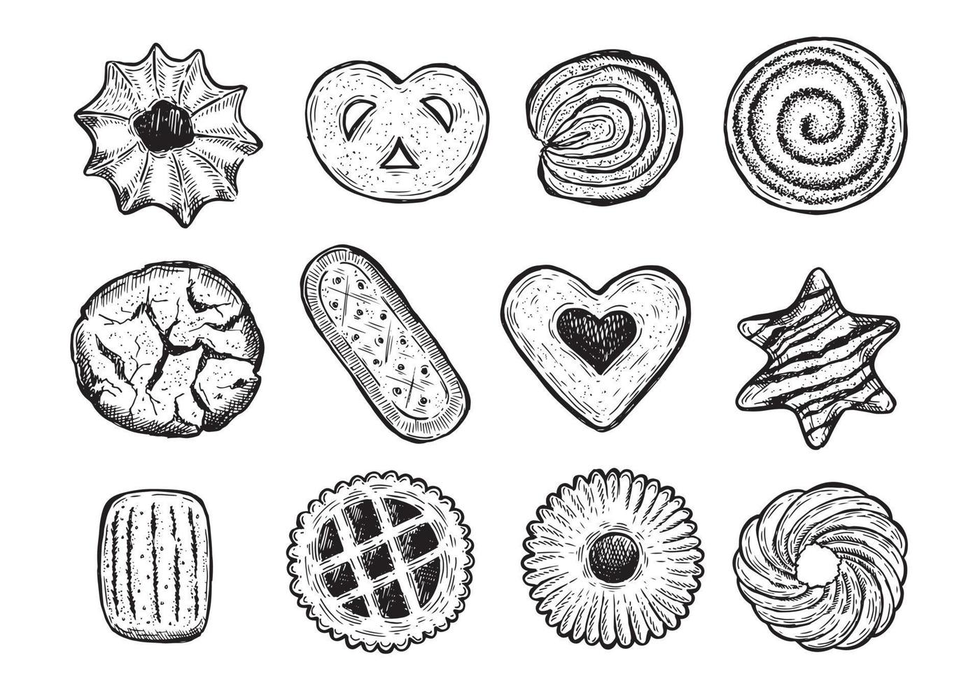 cookie set hand getekende illustratie. vector. vector