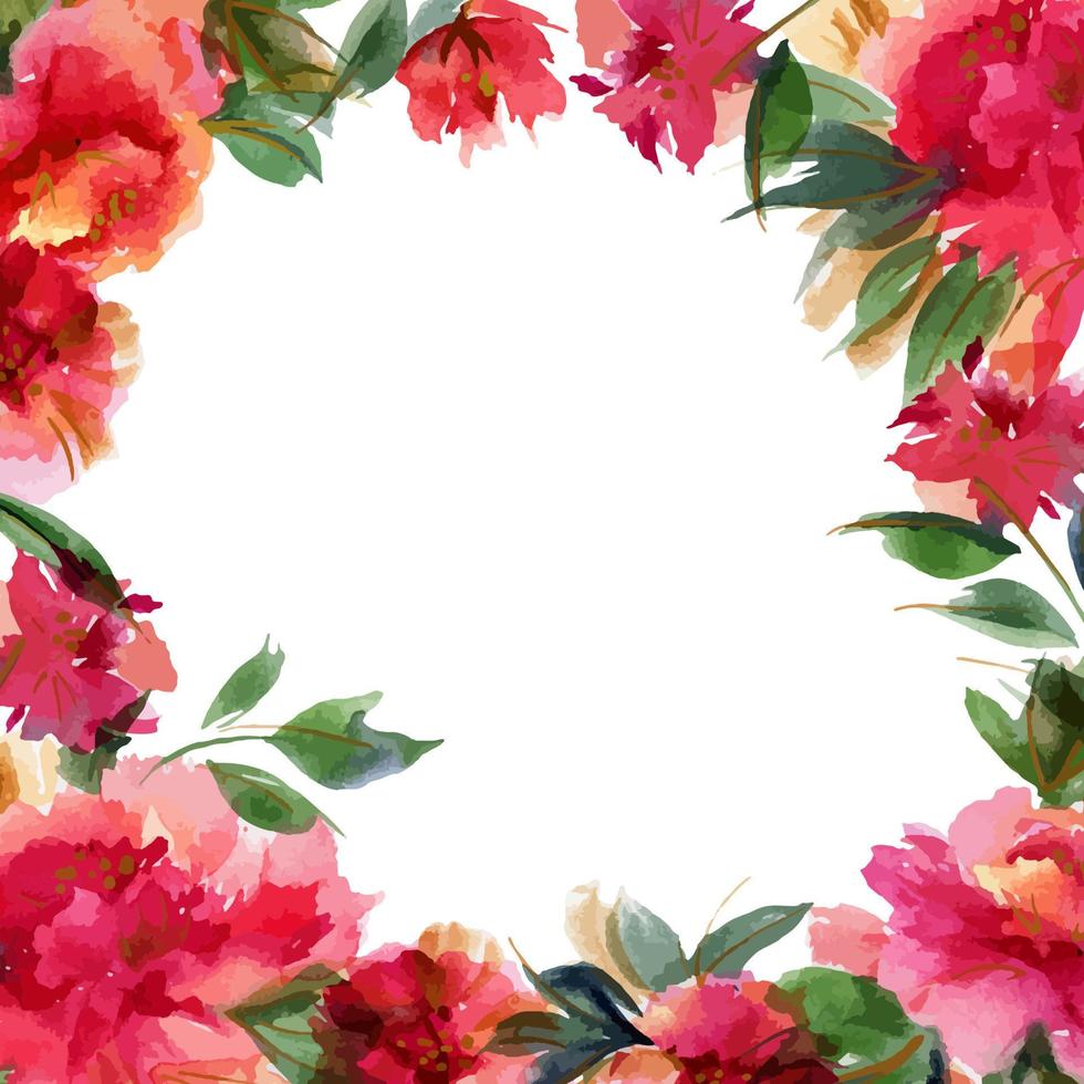 roze pioen botanische aquarel vierkante frame. bloemen ditsy kaart decor vector