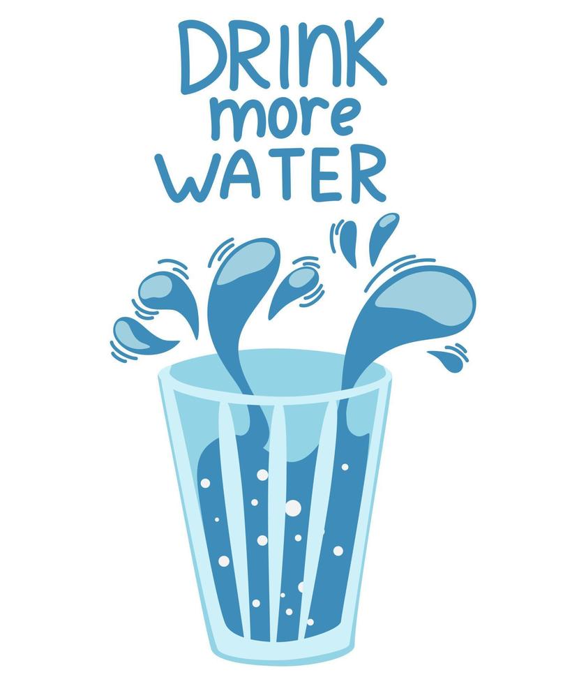 glas water. drink meer water. gezonde levensstijl dagelijkse gewoonten, wellness, ochtendrituelen. blijf gehydrateerd. platte hand getekende illustratie. vector