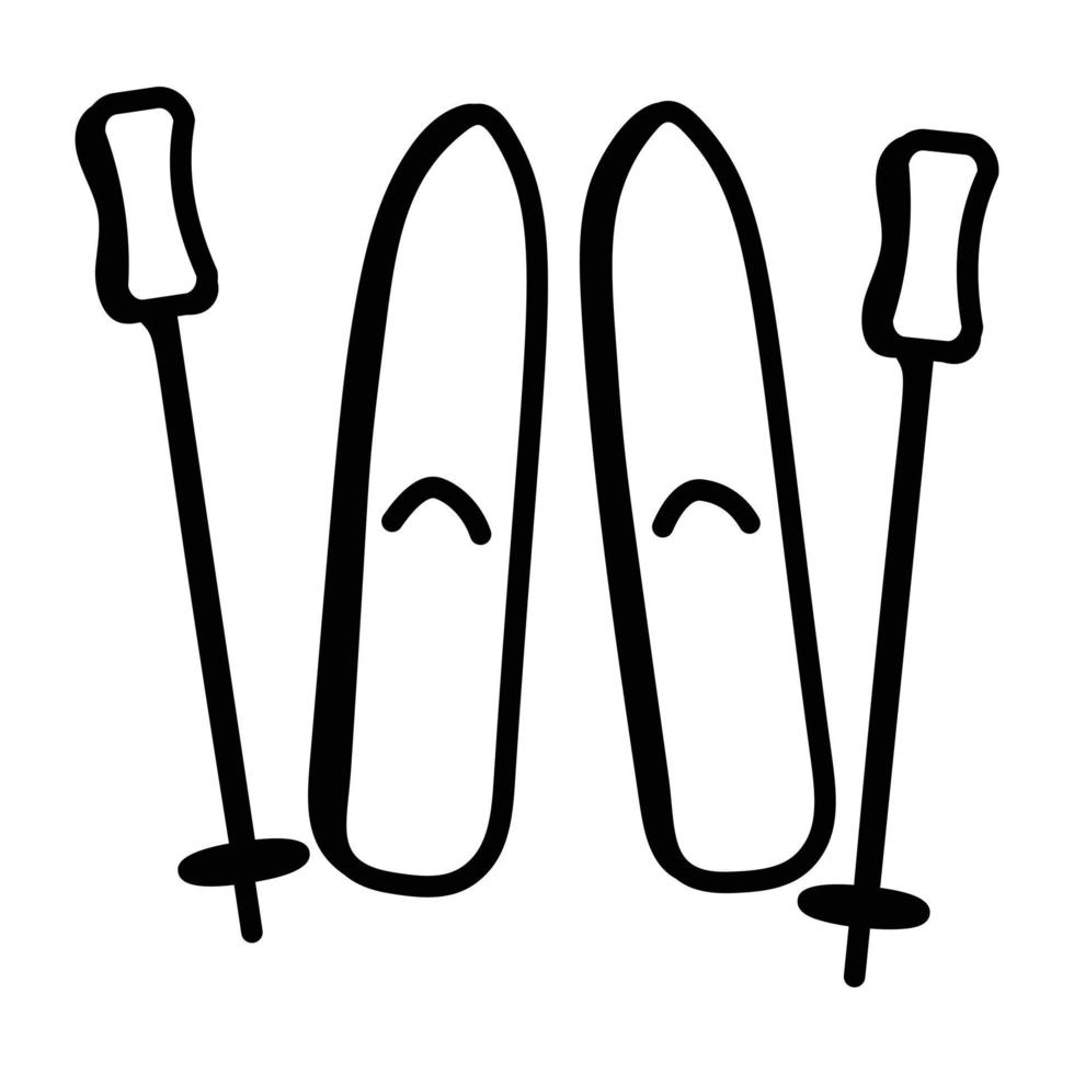een doodle lijn icoon van skiën vector