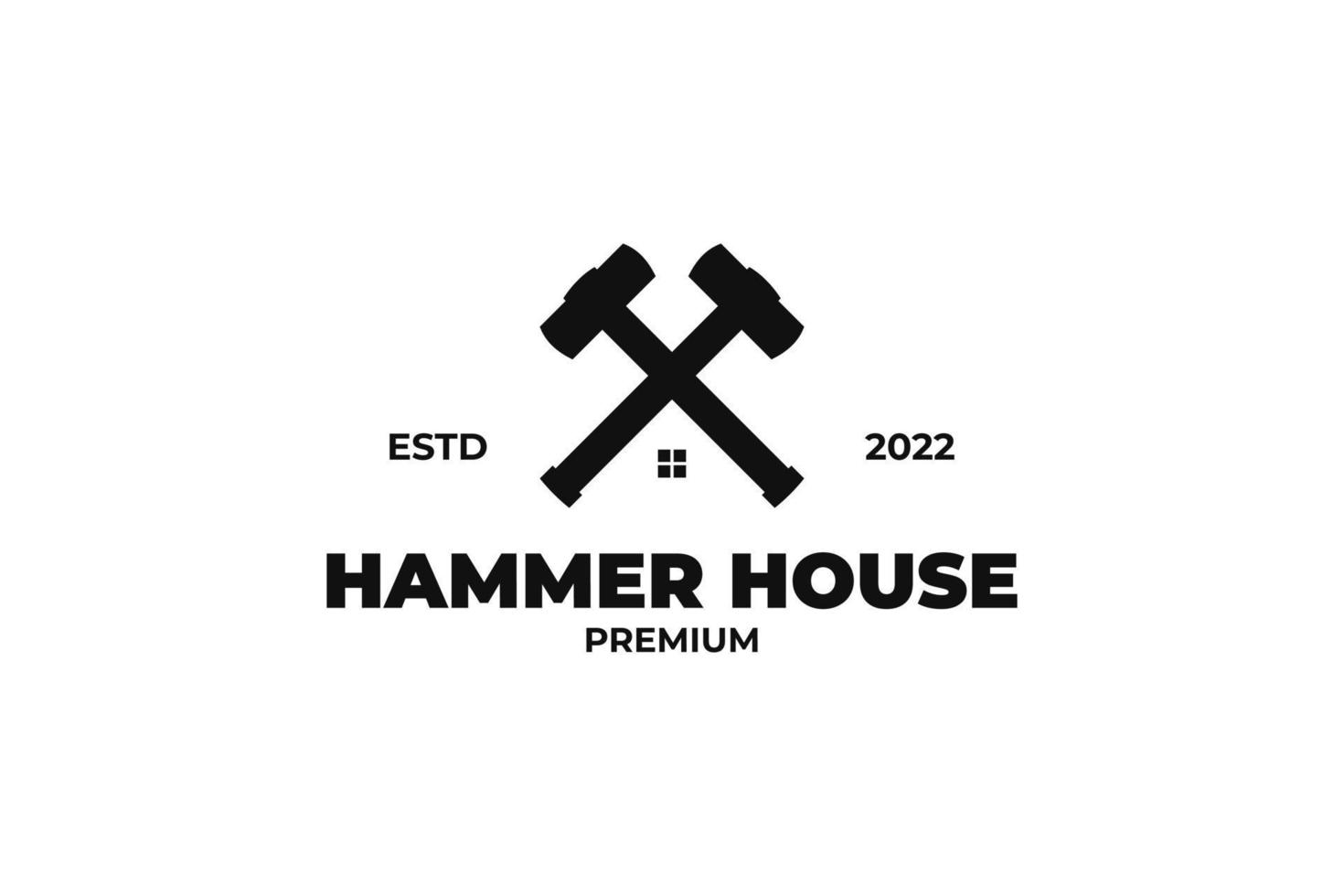 platte hamer kruis met huis pictogram logo vector ontwerpsjabloon