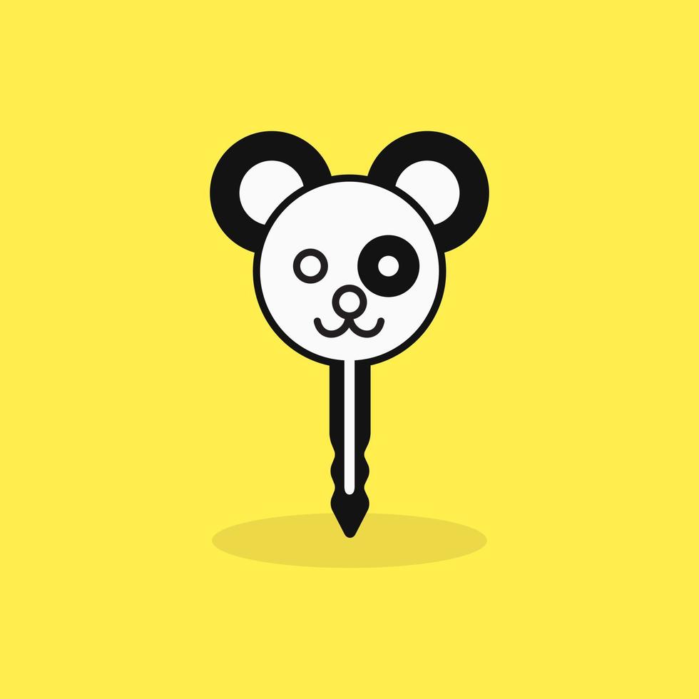 panda en sleutel logo concept. dier, tekenfilm, mascotte, plat en schattig logo. geschikt voor logo, pictogram, symbool en teken. zoals kinderen of beveiligingslogo vector