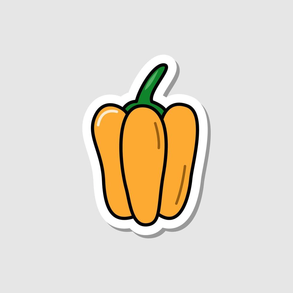 vector paprika sticker in cartoon-stijl. geïsoleerde groente met schaduw. plat eenvoudig pictogram met zwarte lijnen.