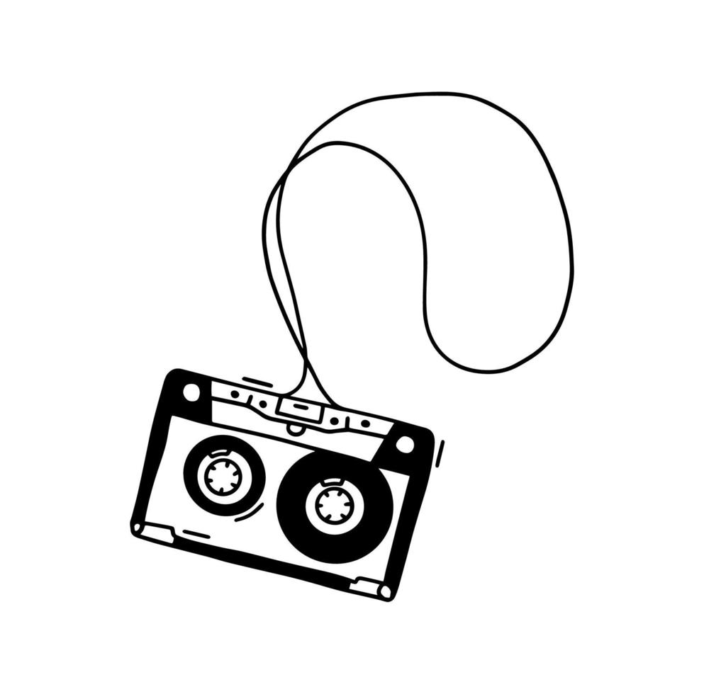 abstracte hand getrokken klassieke tape oude cassette doodle vector conceptontwerp. enkele doorlopende lijntekening retro compact tapecassette.