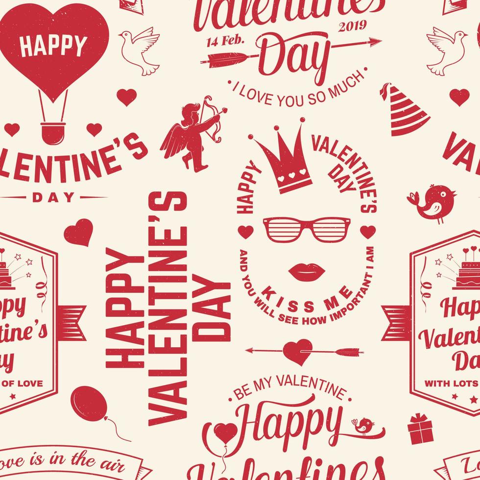 gelukkige Valentijnsdag achtergrond of behang. vector. ontwerp voor banner, print met hart en sleutel, vogel, amoer, pijl. vector. Valentijnsdag naadloos patroon voor 14 februari viering vector