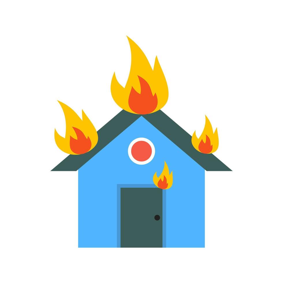 huis in brand plat veelkleurig pictogram vector