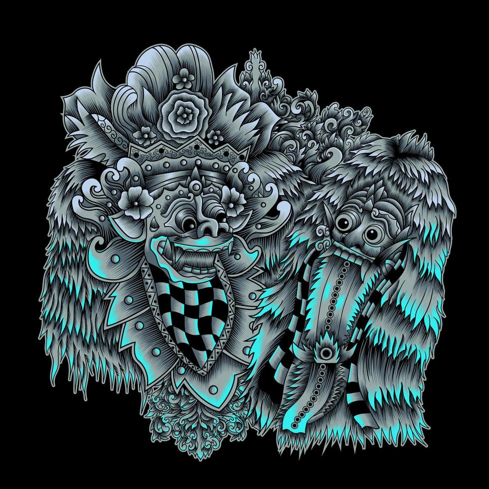 barong en rangda balinese masker in neonkleur. vector illustratie