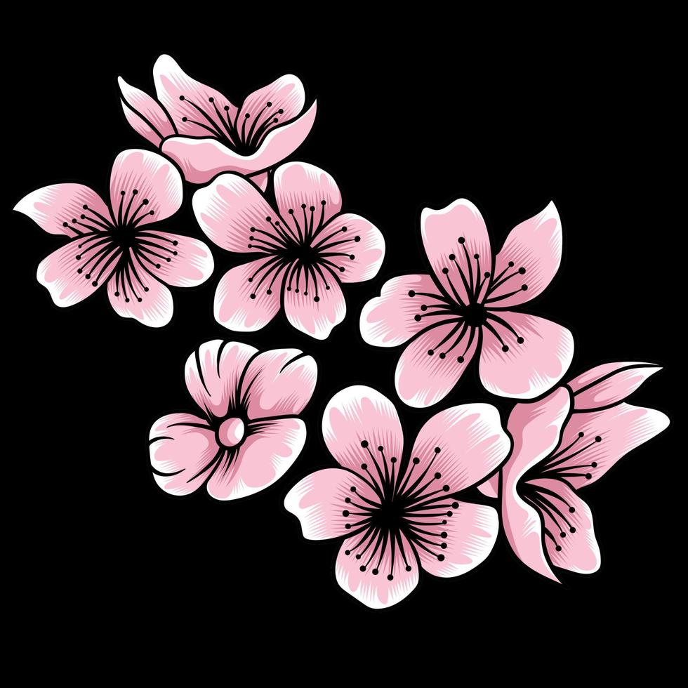 Sakura bloesem vectorillustratie geïsoleerd op donkere achtergrond vector