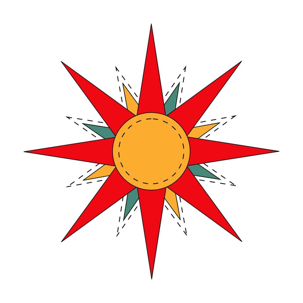 rode zon. russisch symbool vakantie lente vastenavond. sier doodle vectorillustratie voor afdrukken, achtergronden, covers, verpakkingen, wenskaarten, posters, stickers en textiel vector