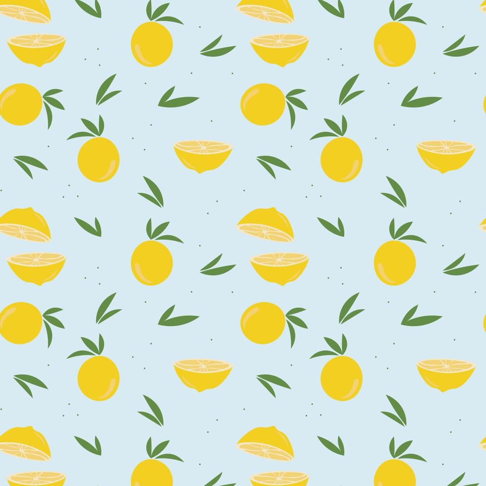 citroen en bladeren patroon op blauwe lichte achtergrond. vector. vector
