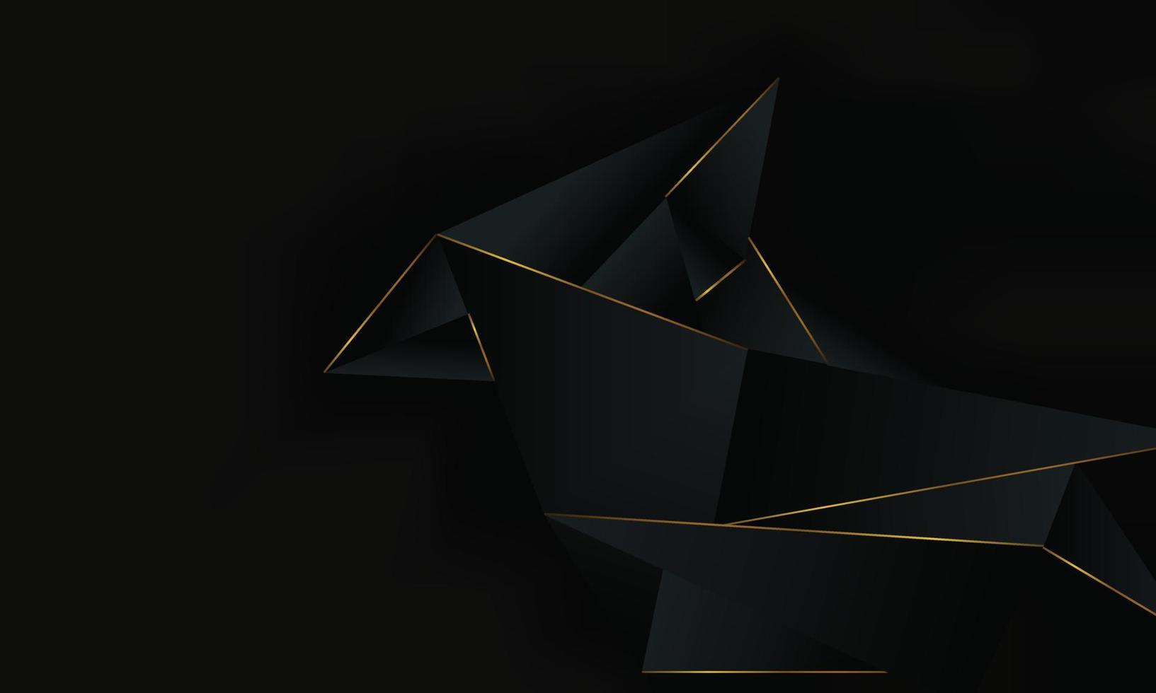 abstracte zwarte geometrische veelhoekige achtergrond met gouden lijn. illustratie met laag poly driehoeken patroon en gouden strepen. vector