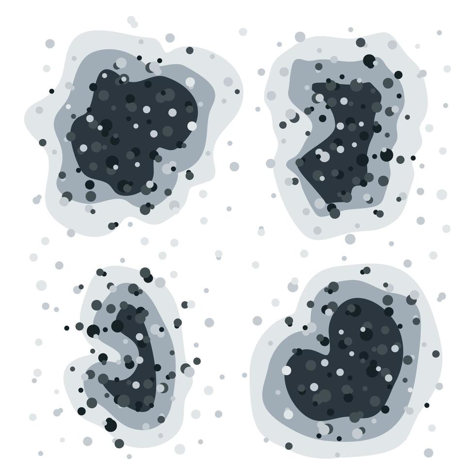 zwarte vlekken van schimmel van verschillende vormen. giftige schimmelsporen. schimmels en bacteriën. vector