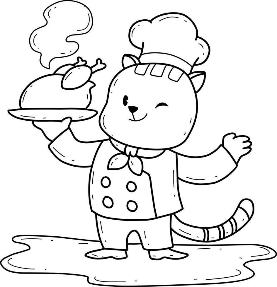 dieren kleurboek alfabet. geïsoleerd op een witte achtergrond. vector cartoon kat chef-kok.