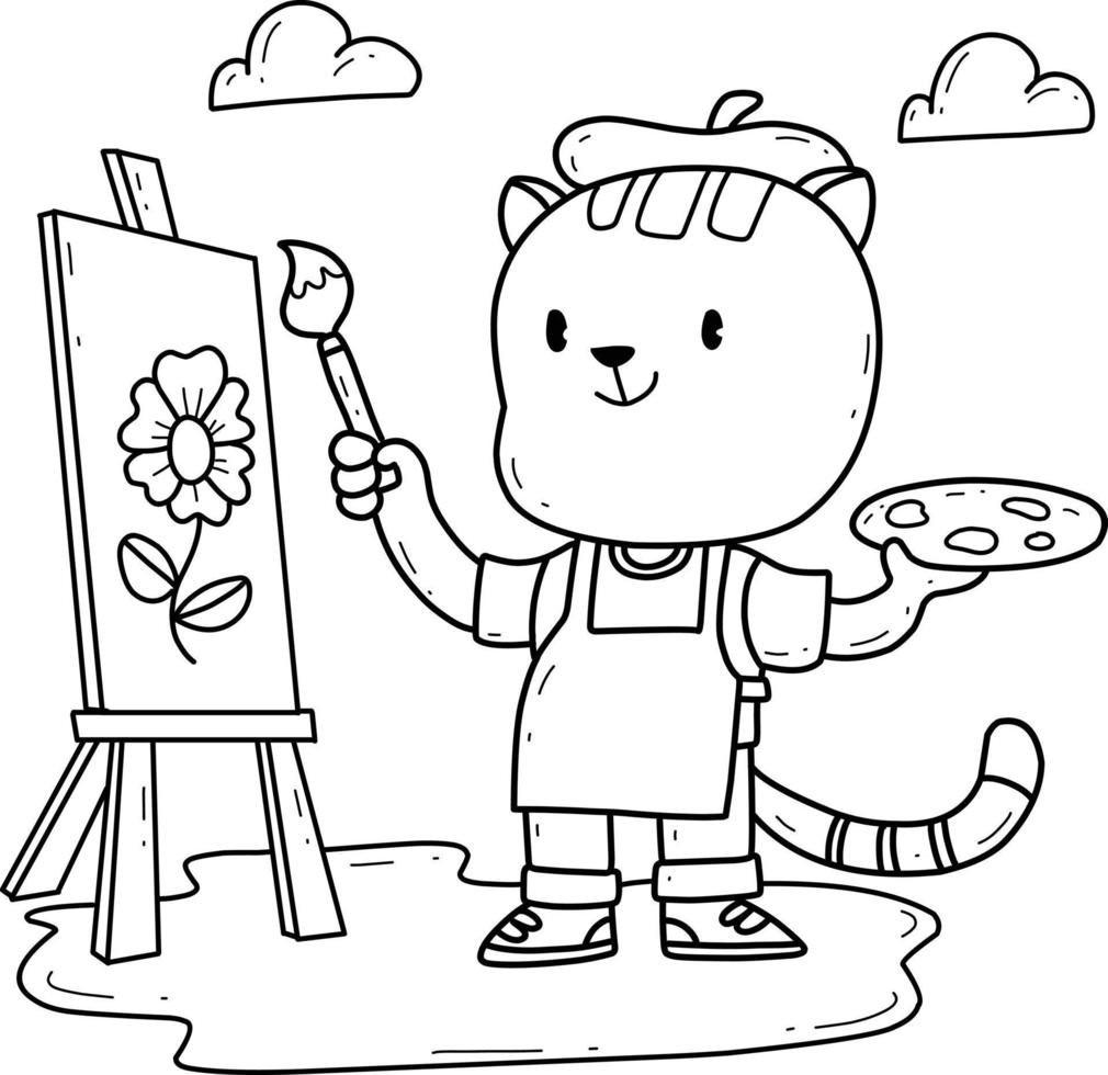 dieren kleurboek alfabet. geïsoleerd op een witte achtergrond. vector cartoon kat schilder.