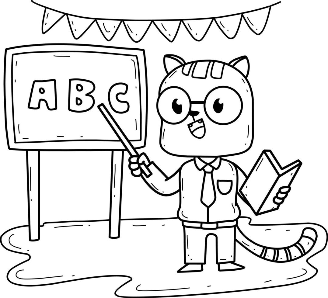 dieren kleurboek alfabet. geïsoleerd op een witte achtergrond. vector cartoon kat leraar.