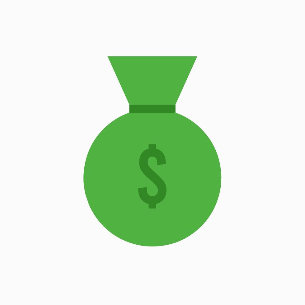 groene zak geld platte pictogram illustratie met dollarteken vector