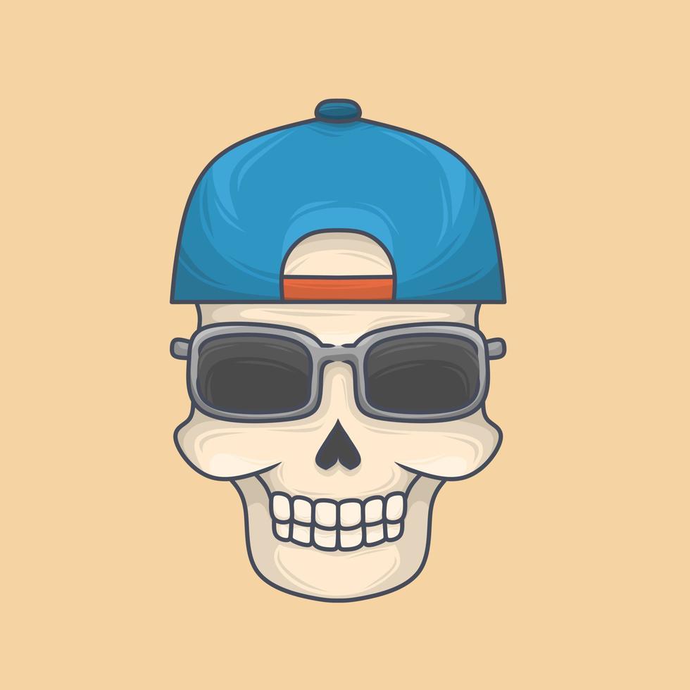 illustratie van schedel met blauwe hoed en zonnebril geschikt voor t-shirtontwerp vector