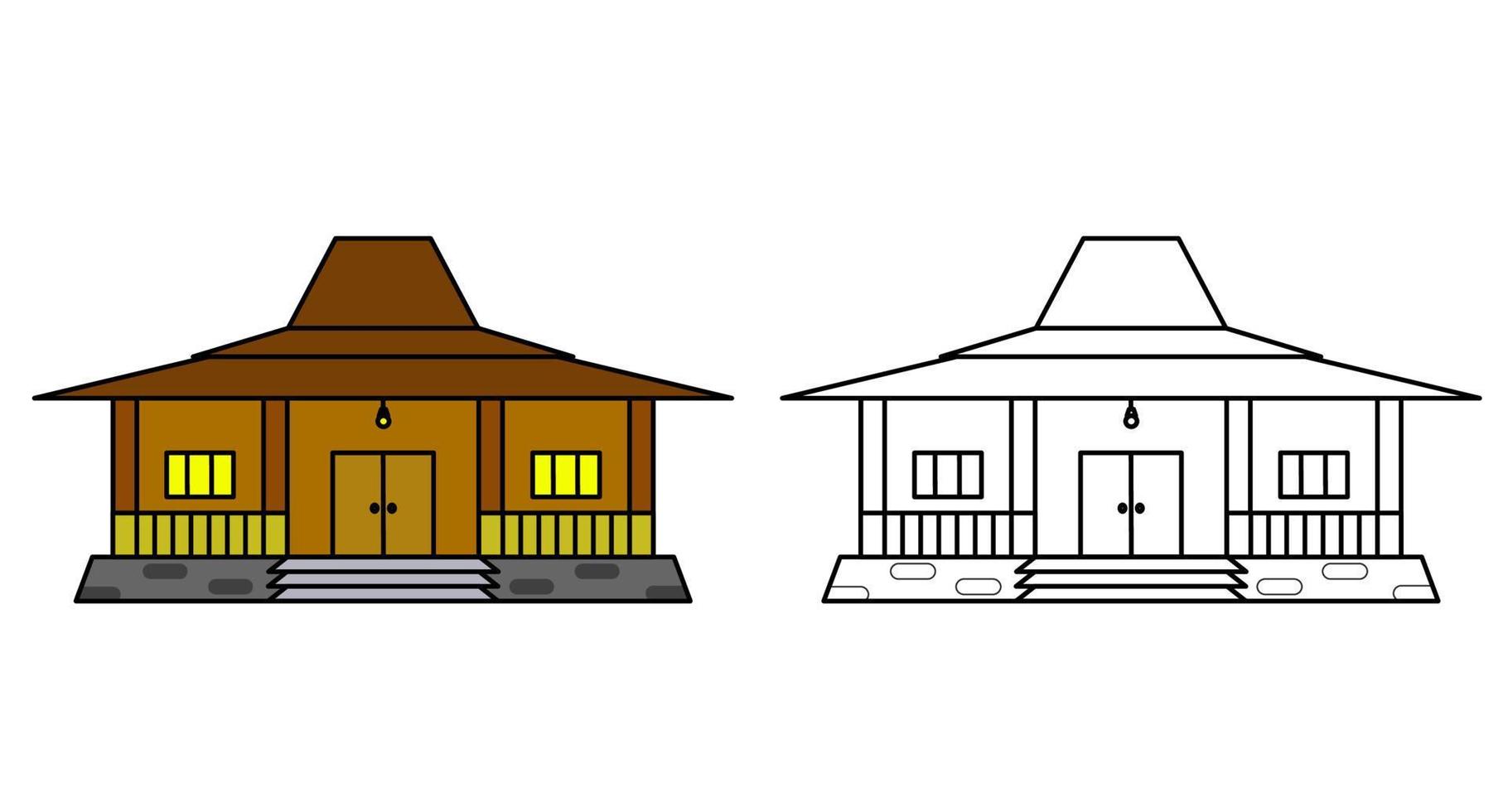 kleurboek. kleurboek indonesisch traditioneel huis voor kinderen activiteit kleurplaten. vector illustratie