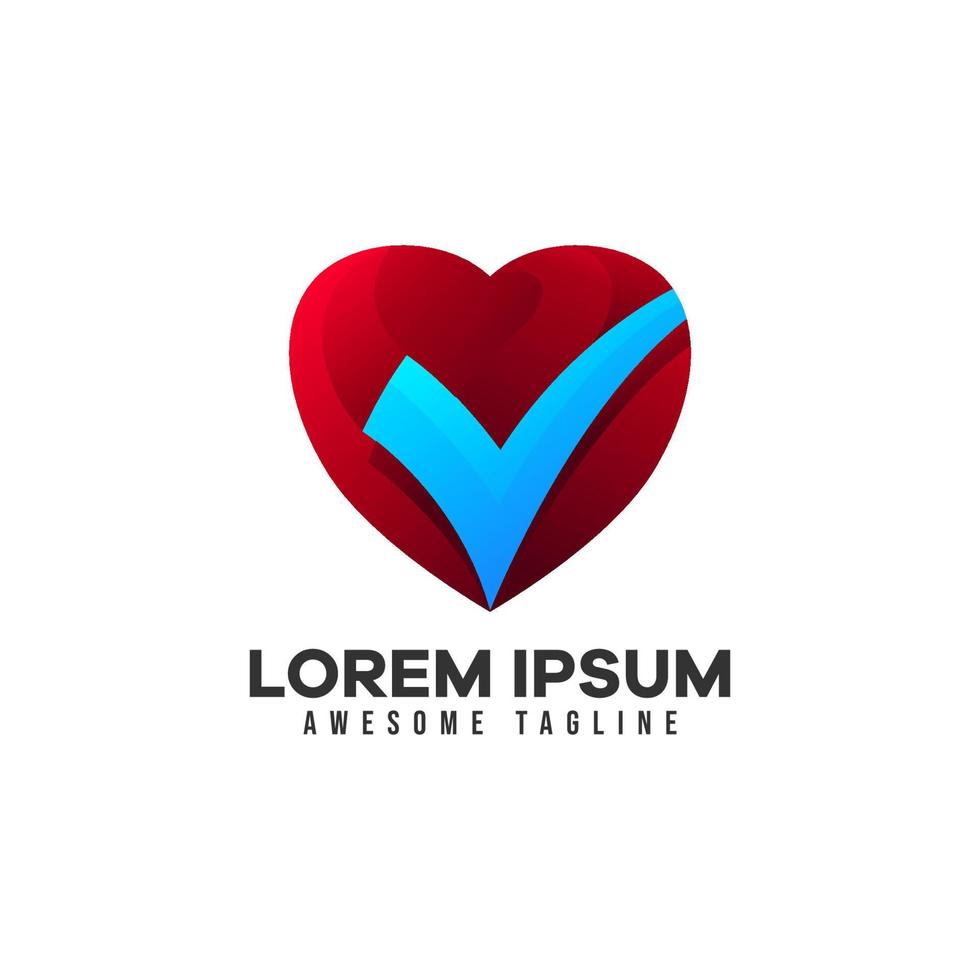 liefde of hartvorm met checklist-logo. vectorillustratie voor logo-sjabloon voor gezondheid, medische controle en zorg vector