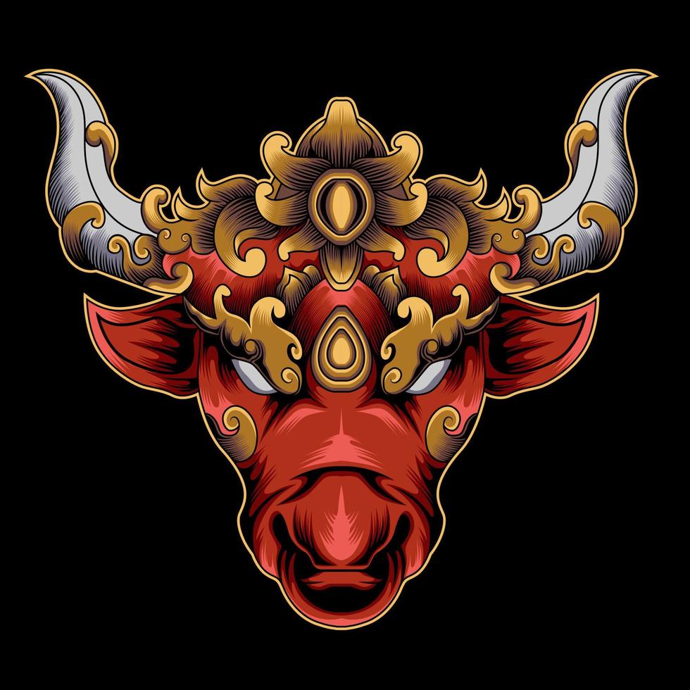 vintage sterke rode stier hoofd op donkere achtergrond geïsoleerde vectorillustratie vector