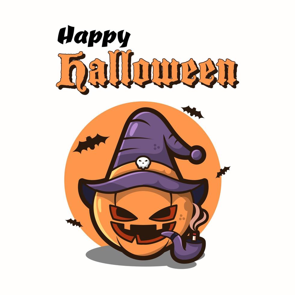 happy halloween-pompoen met welke hoed en roken vector