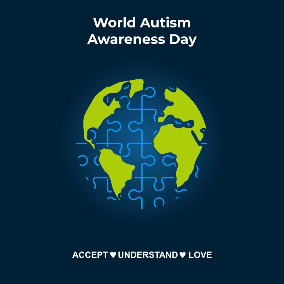 wereld autisme bewustzijn dag op 2 april achtergrond met puzzelstukjes. kan worden gebruikt voor banners, achtergronden, sticker, pictogram, badge, posters, brochures, print en bewustmakingscampagne voor autisme vector