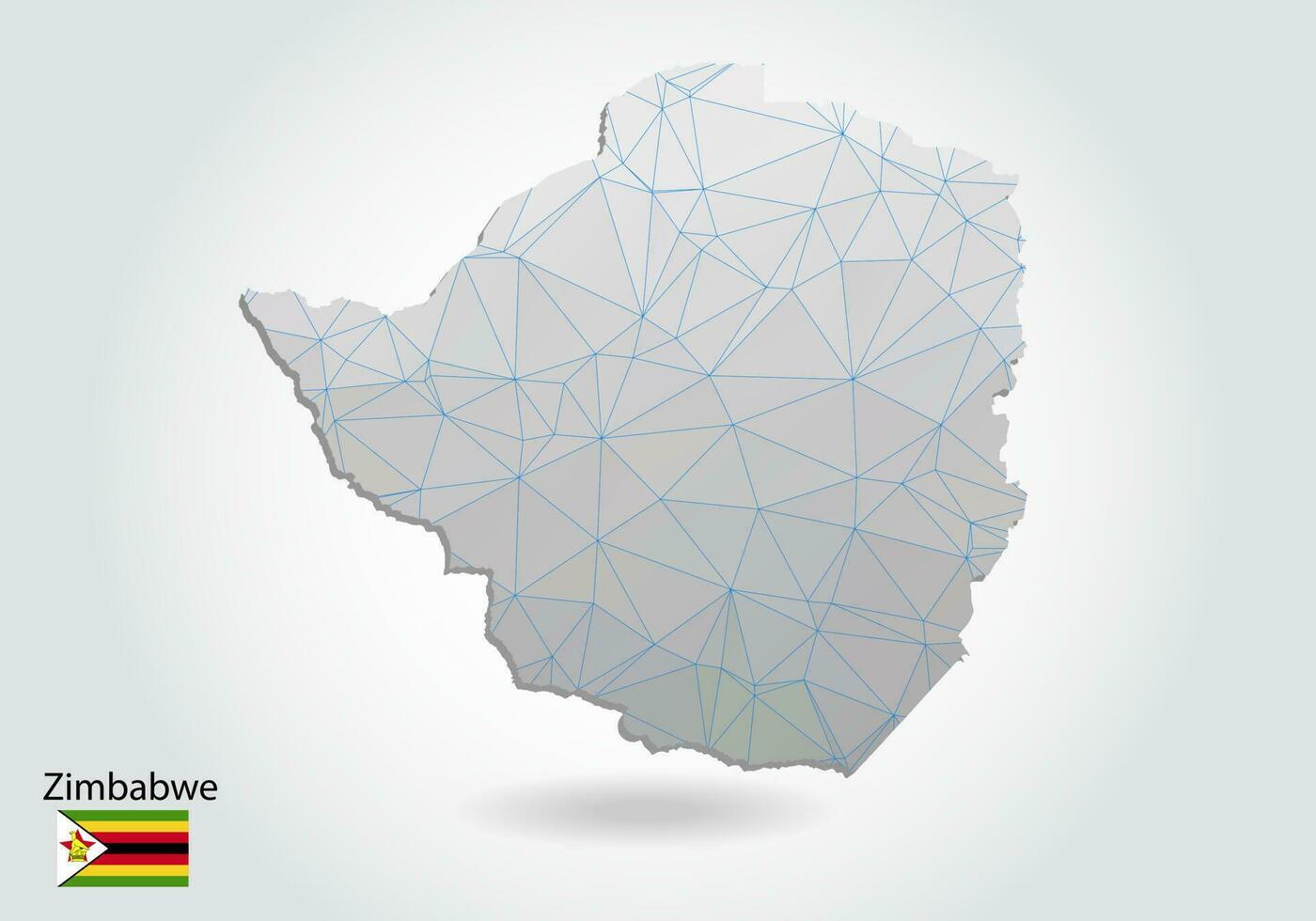 vector veelhoekige zimbabwe kaart. laag poly-ontwerp. kaart gemaakt van driehoeken op witte achtergrond. geometrische verkreukelde driehoekige laag poly stijl gradiënt afbeelding, lijnpunten, ui-ontwerp.