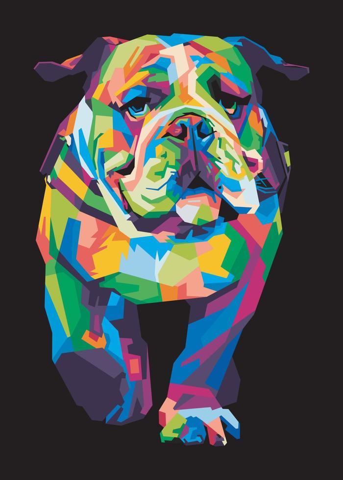 kleurrijke buldog met koele geïsoleerde pop-artstijl backround. wpap-stijl vector