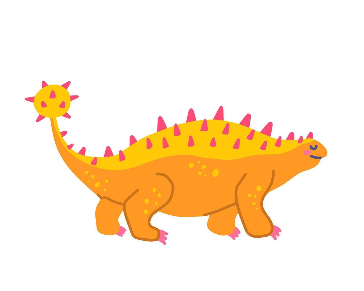 schattige herbivoor dinosaurus ankylosaurus, vector vlakke afbeelding in de hand getekende stijl op witte achtergrond