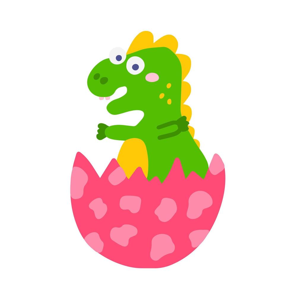 grappige dinosaurus uitgebroed uit een ei, vector platte illustratie in de hand getekende stijl