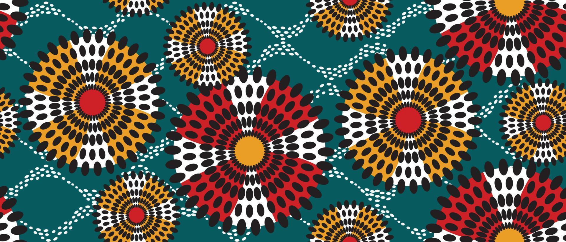 afrika 0008afrikaanse etnische traditionele groene patroon. naadloze mooie kitenge, chitenge-stijl. modevormgeving in kleurrijk. geometrische cirkel abstracte motief. bloemen ankara prints, Afrikaanse wax prints. vector