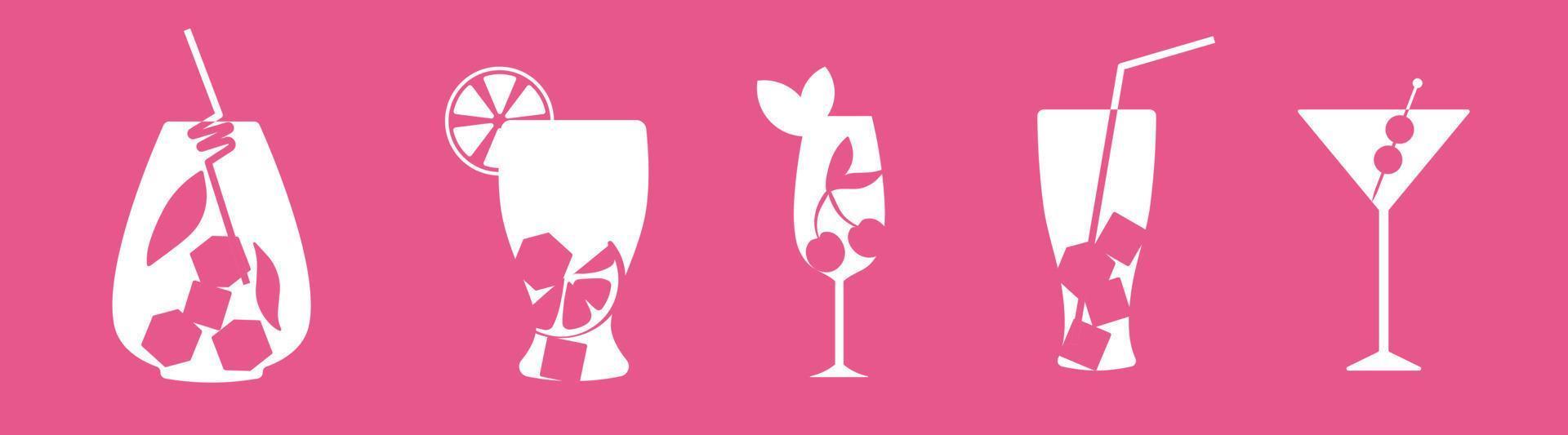 set van alcohol drankjes en cocktails silhouet glas icon vector