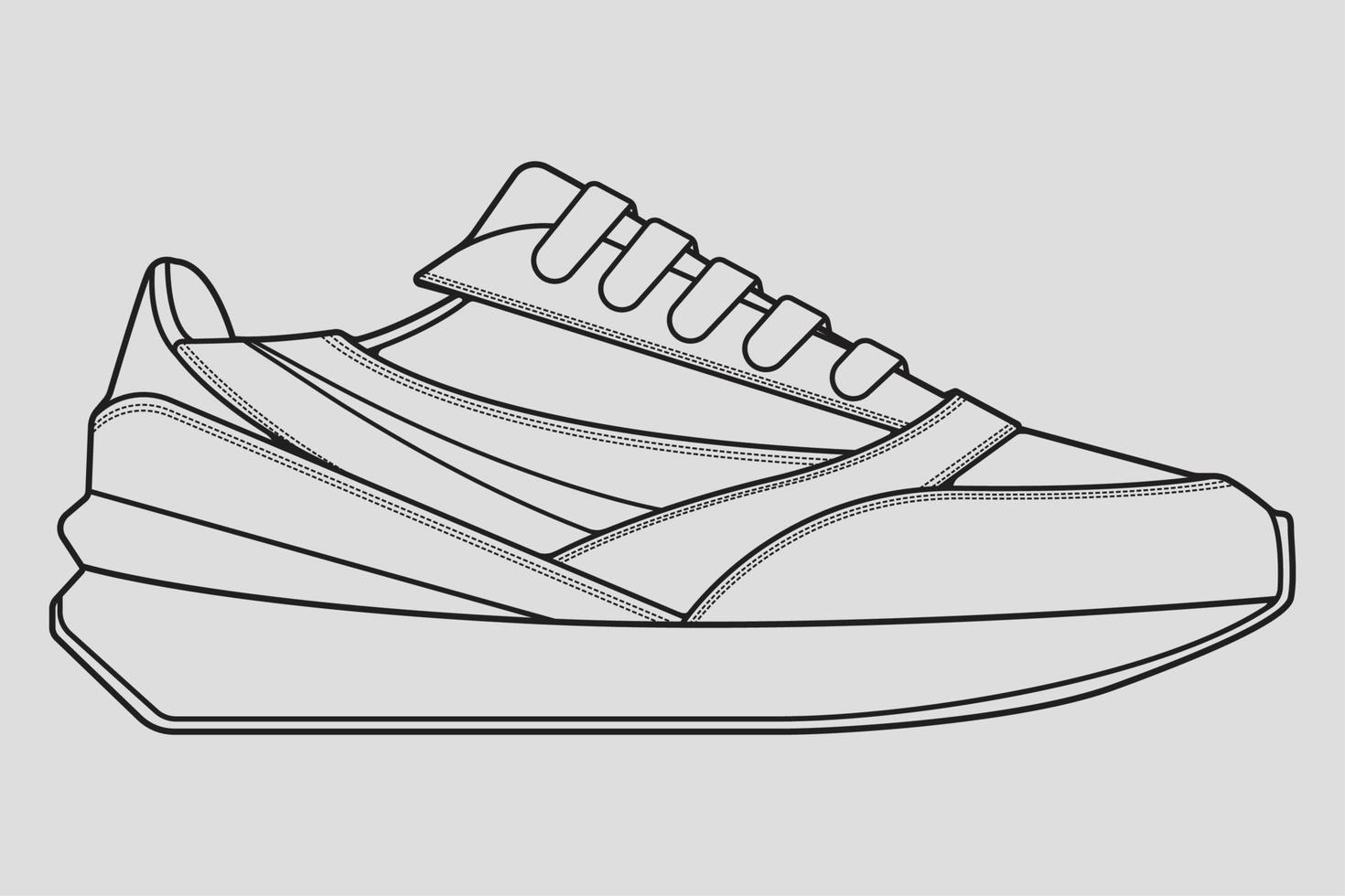 schoenen sneaker schets tekening vector, sneakers getekend in een schets stijl, zwarte lijn sneaker trainers sjabloon omtrek, vector illustratie.