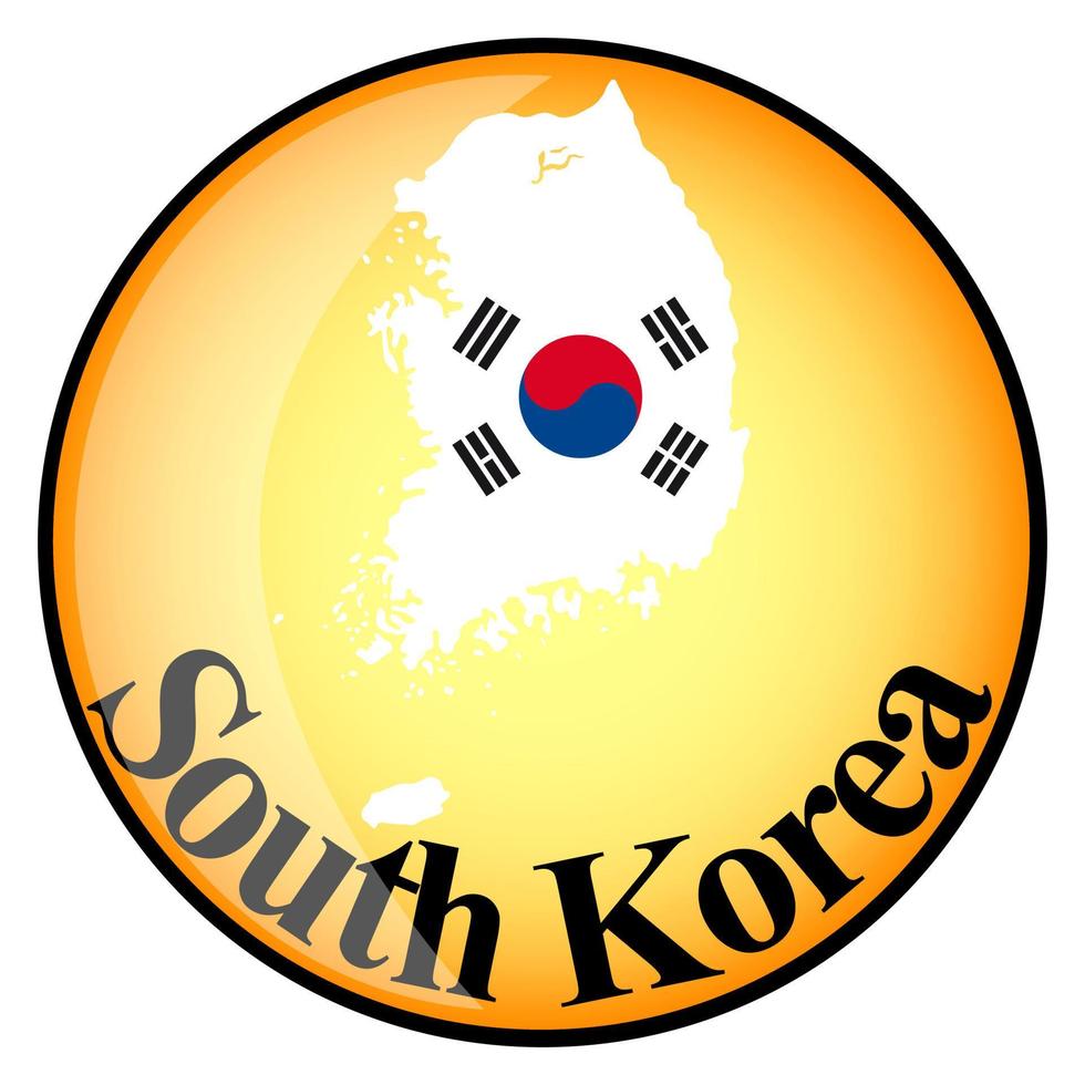 oranje knop met de afbeeldingskaarten van zuid-korea vector