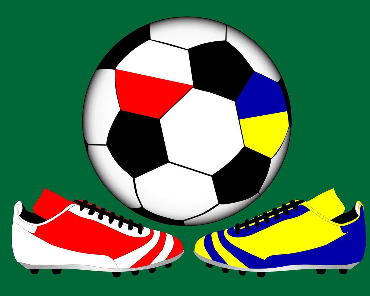 twee schoenen in de nationale kleuren van polen en oekraïne met de bal vector