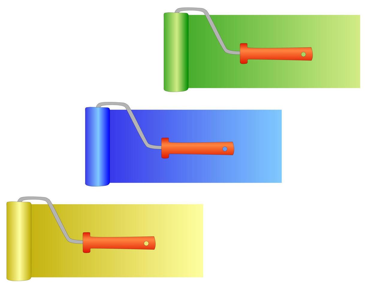 drie veelkleurige verfroller vector